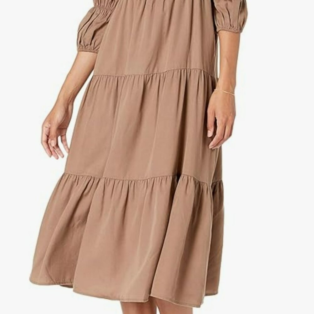 NWT - The Drop - Puff-sleeve Square Neck Tiered Midi Dress - Size Small